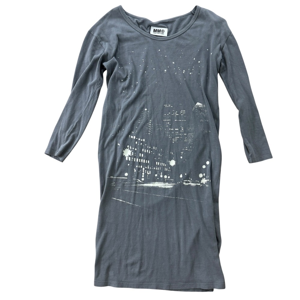 Maison Martin Margiela MM6 City Print Dress Long Sleeve Gray Small 90s
